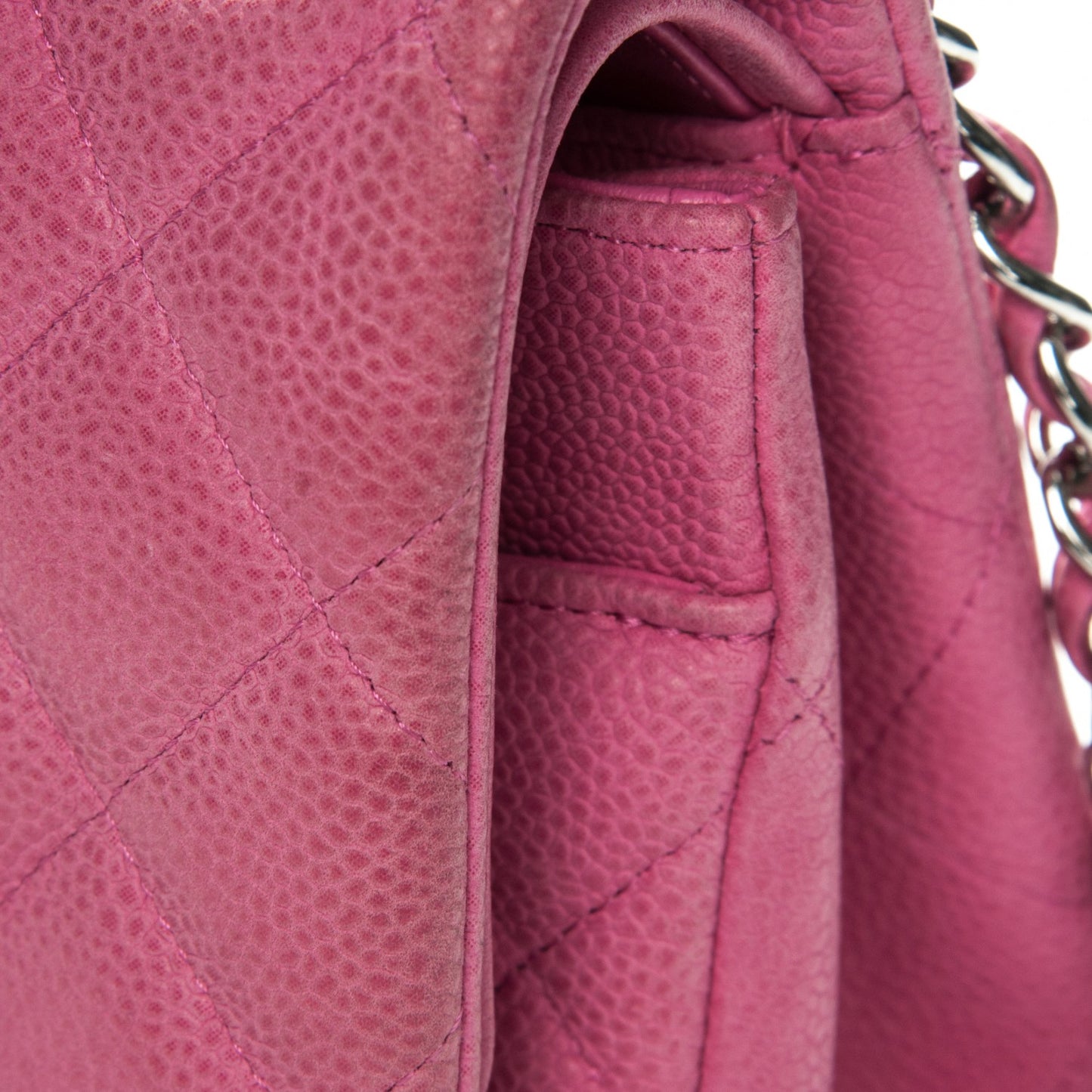 Iridescent Caviar Quilted Jumbo Double Flap Pink