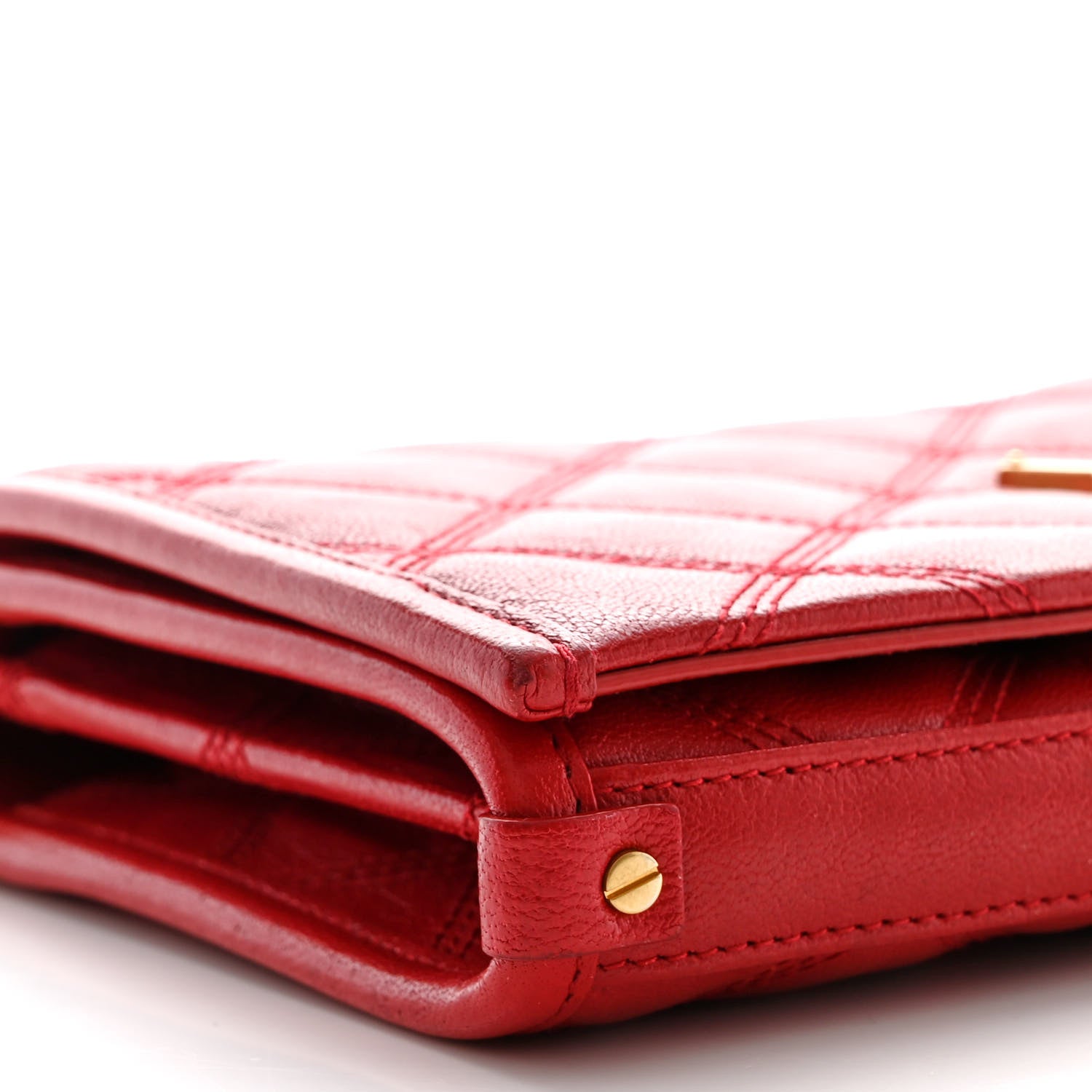 Saint Laurent Lambskin Diamond Quilted Becky Chain Wallet Rouge Eros 8 of 10