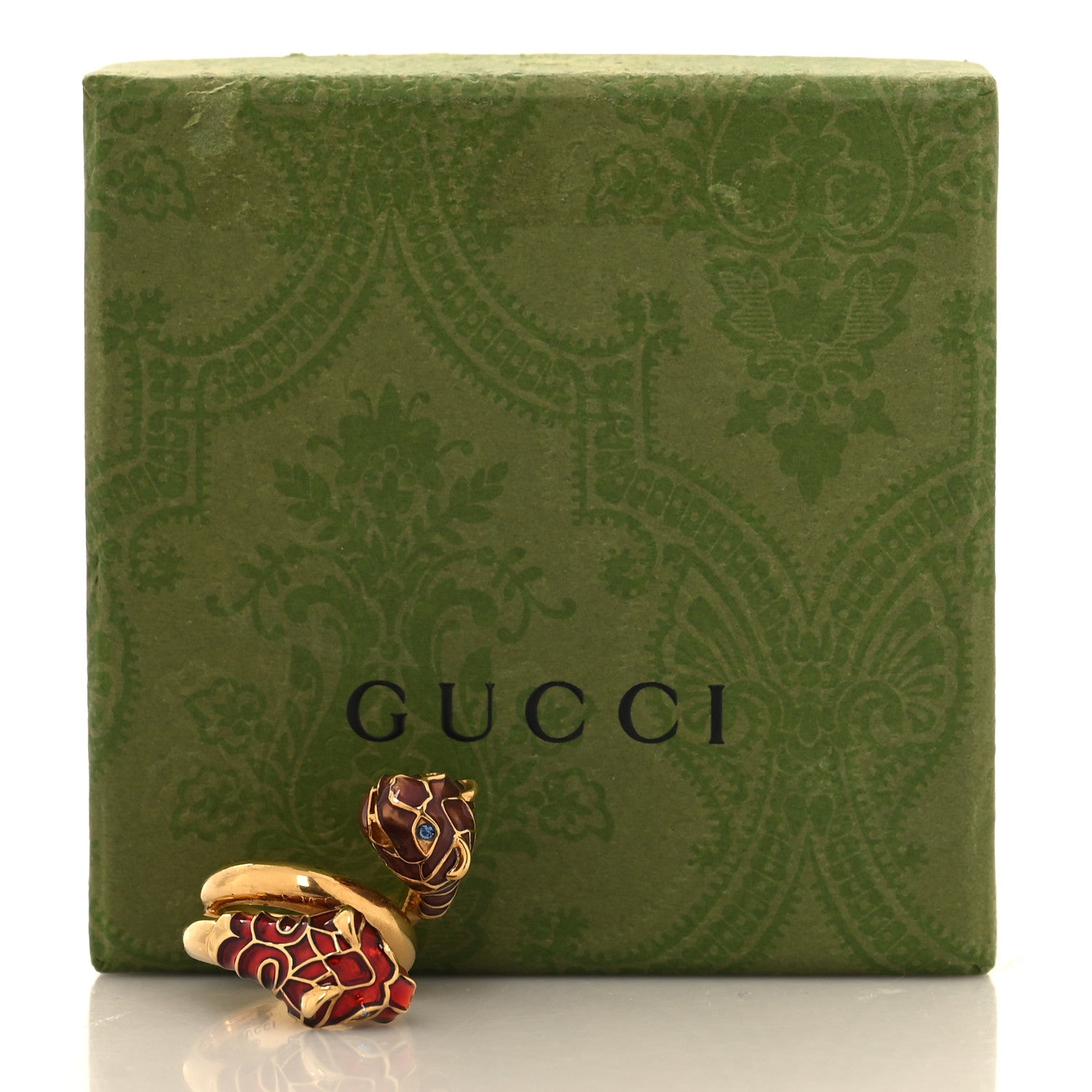 Gucci Tiger Heads Double Wrap Ring 49 5 Aged Gold Red 5 of 5