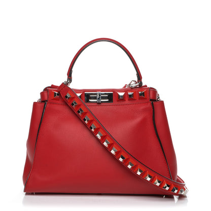 Fendi Vitello Seta Studded Medium Peekaboo Iconic Satchel Fiamma 1 of 7