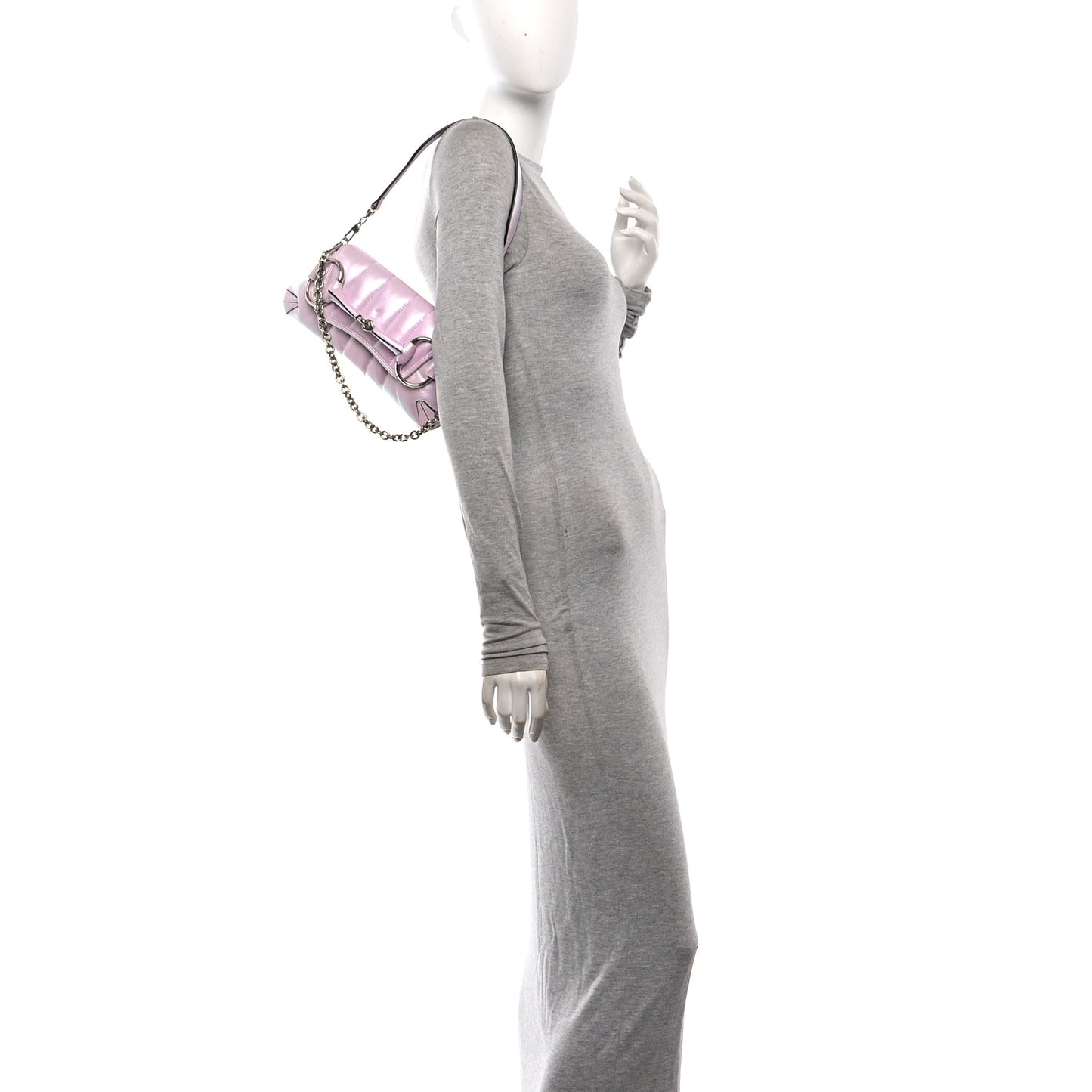 Iridescent Nappa Vertical Matelasse Small Maxi Horsebit Chain Shoulder Bag Escape Pink