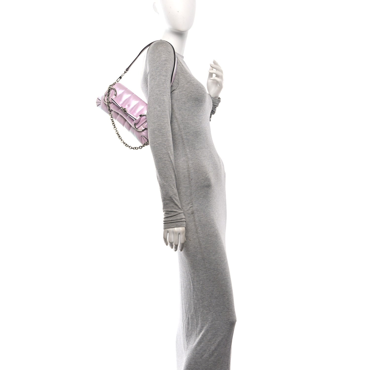 Gucci Iridescent Nappa Vertical Matelasse Small Maxi Horsebit Chain Shoulder Bag Escape Pink 2 of 12