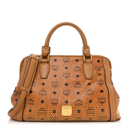 MCM Visetos Studded Boston Satchel Cognac 1 of 14