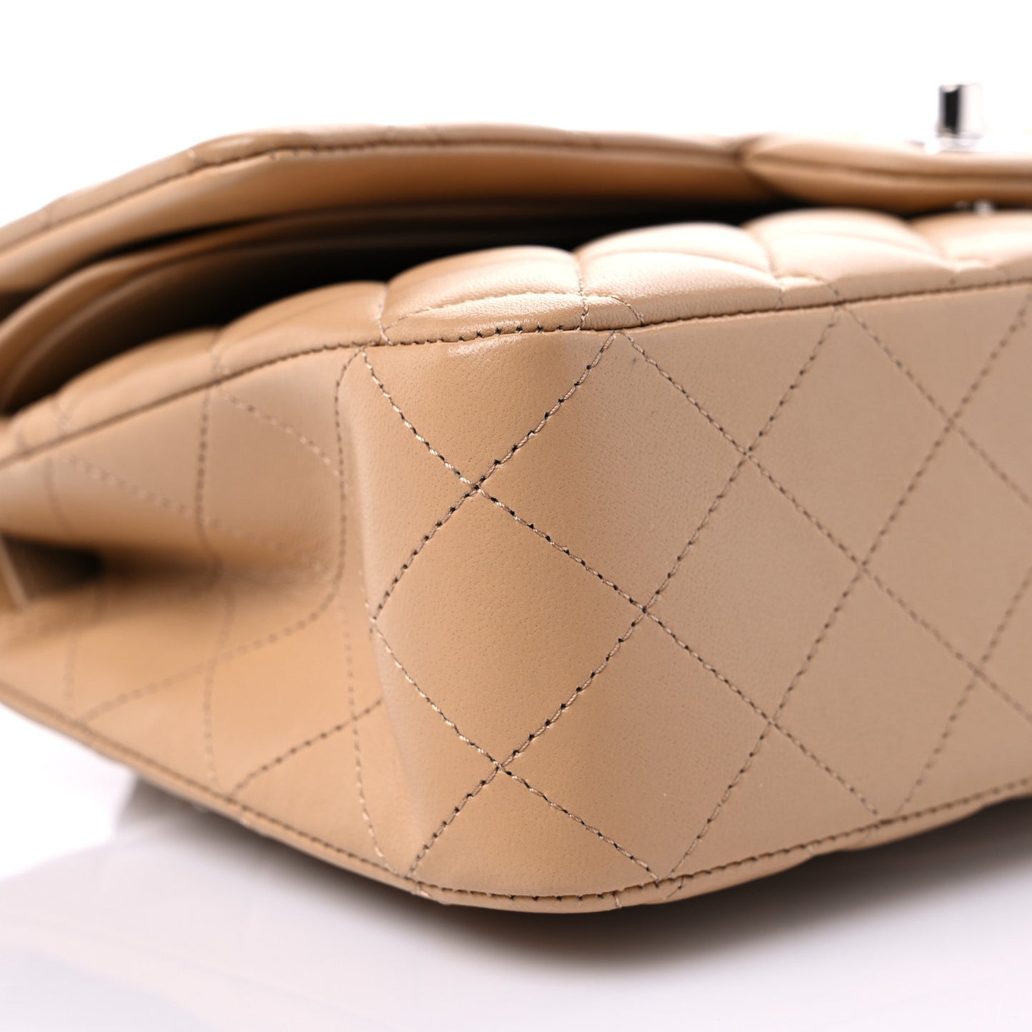 Lambskin Quilted Medium Double Flap Dark Beige