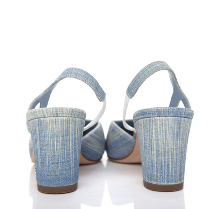 Chanel Denim Lambskin Cap Toe CC Slingback Pumps 35 Light Blue White 7 of 11