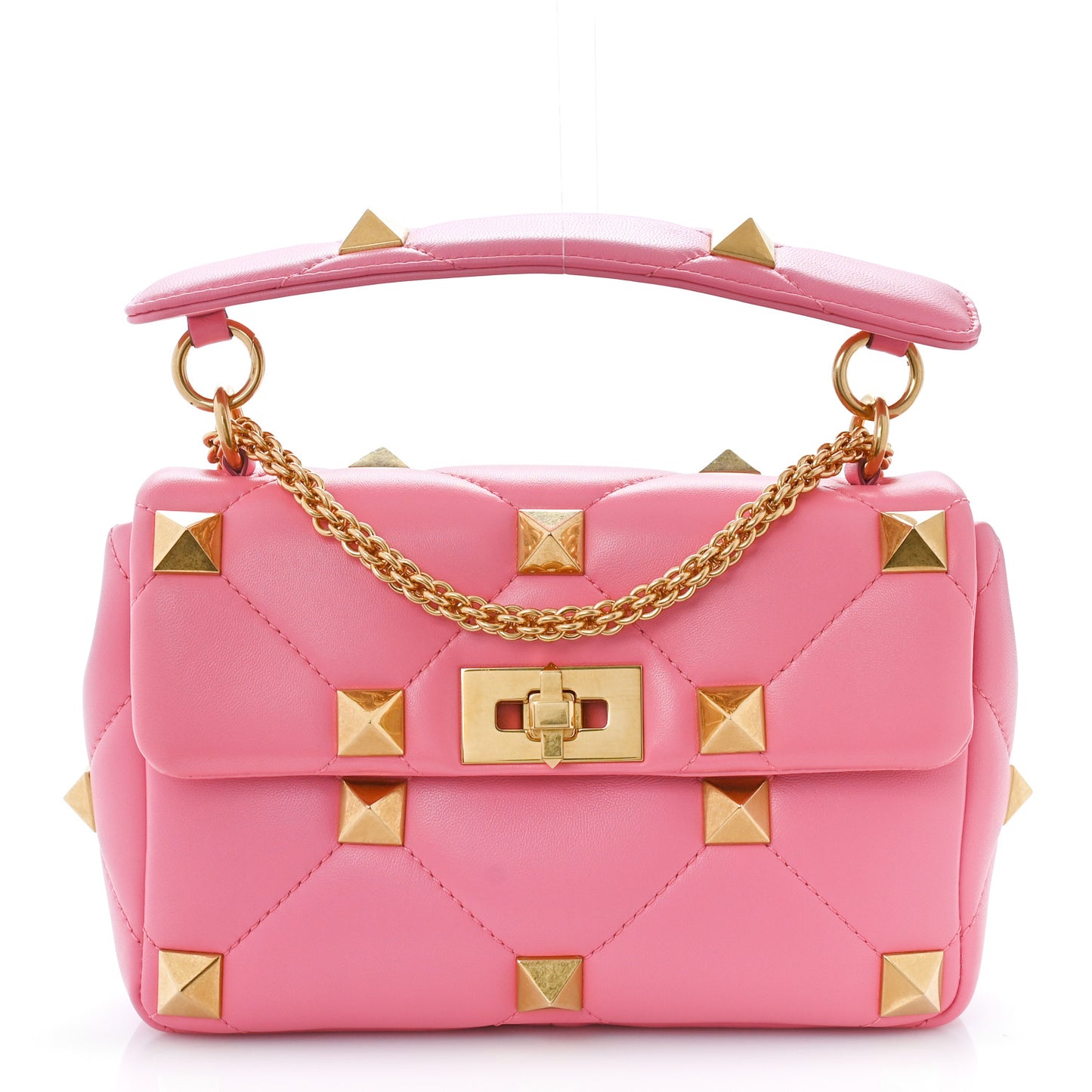 Nappa Medium Roman Stud Shoulder Bag Flamingo Pink