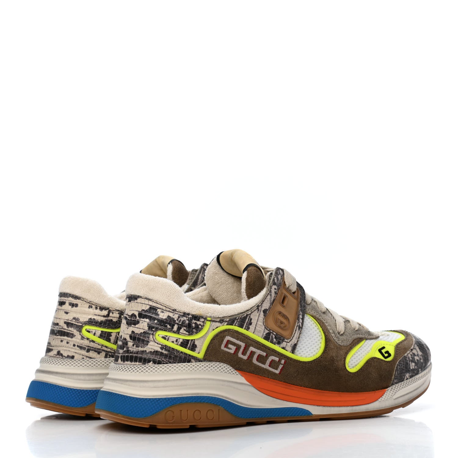 Gucci Suede Calfskin Tejus Printed Womens Ultrapace Sneakers 41 Natural Ardesia Neon Yellow 4 of 9