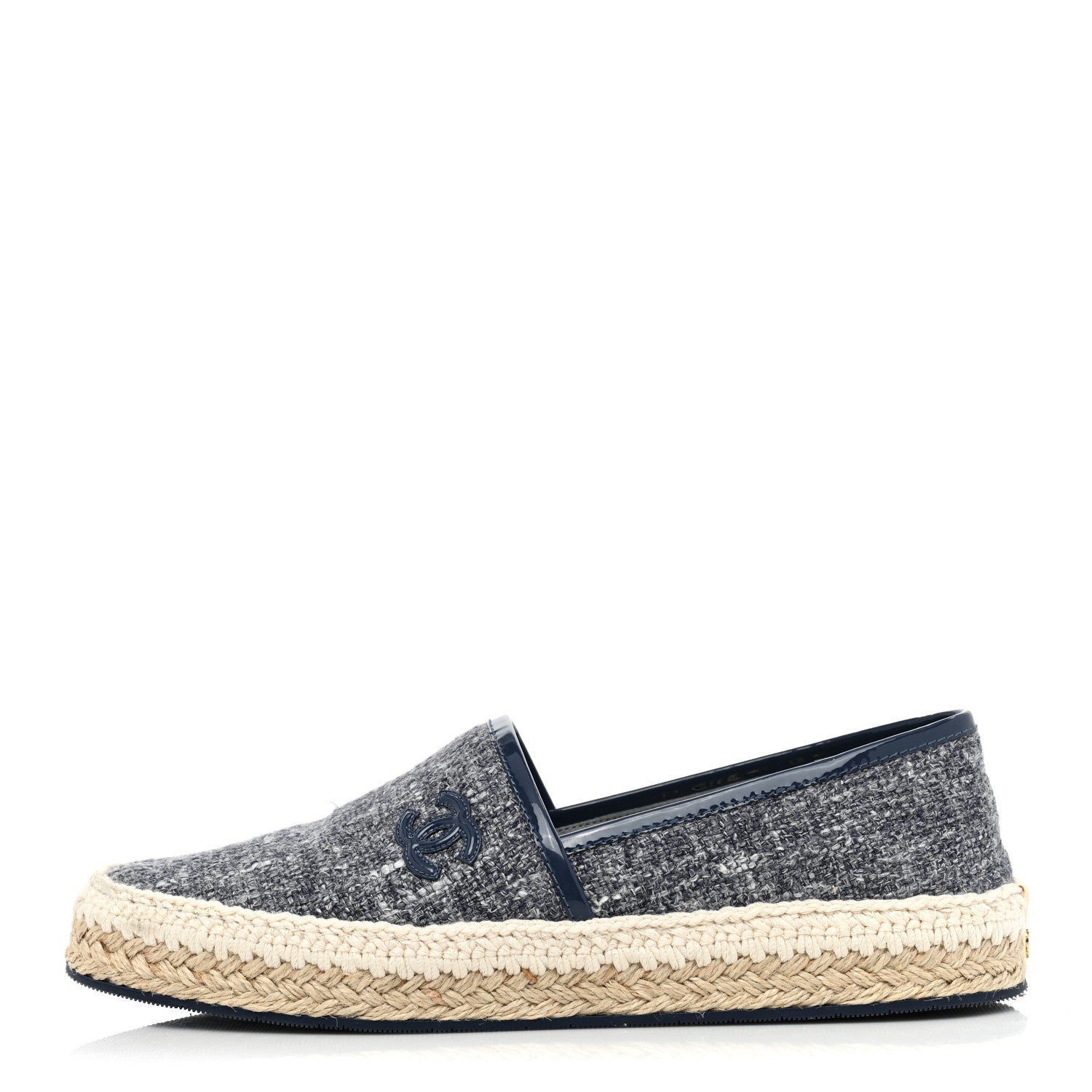 Chanel Fabric Patent Calfskin CC Espadrilles 37 Blue 1 of 11
