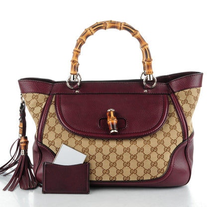 Gucci Monogram New Bamboo Medium Tassel Tote Bordeaux 5 of 9