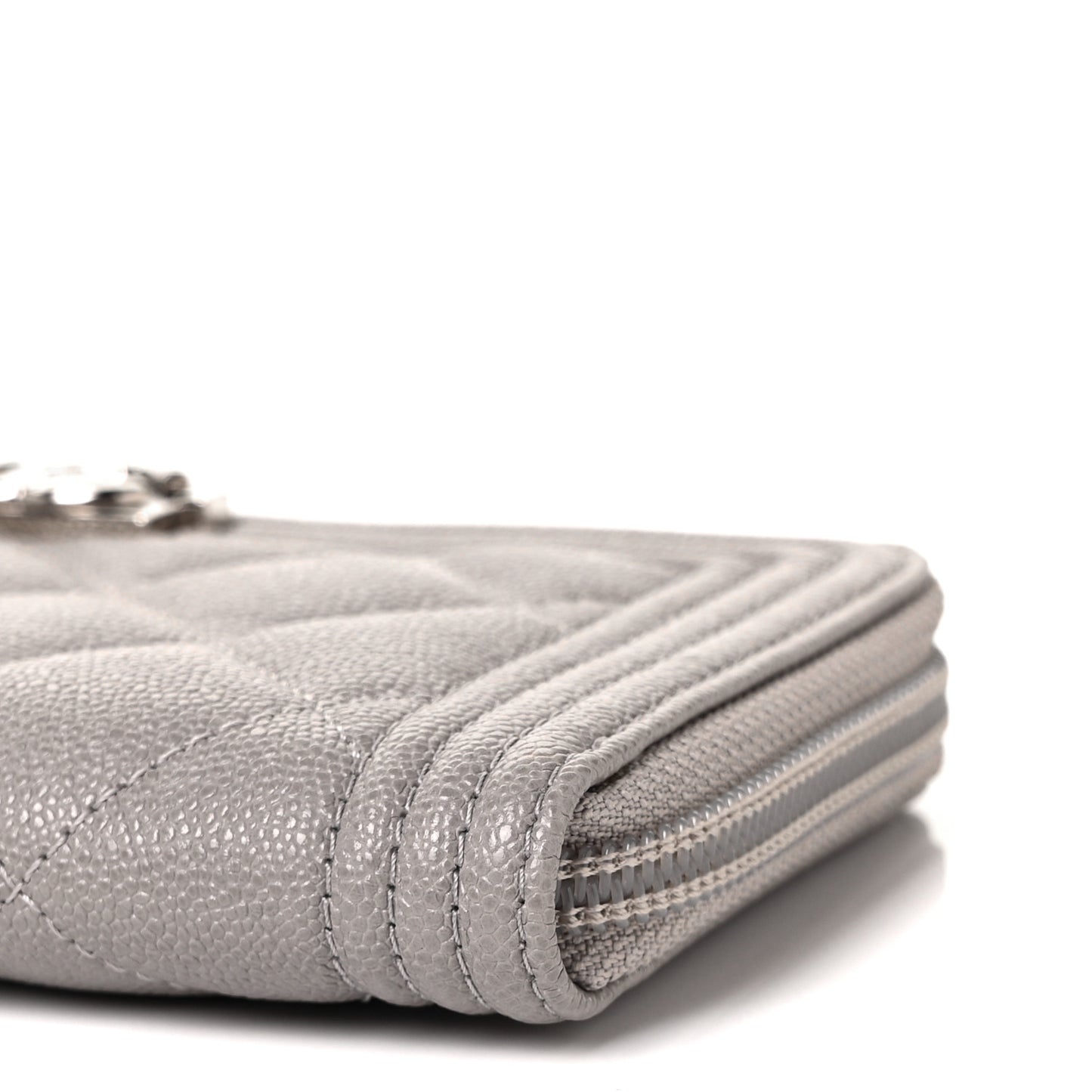 Caviar Quilted Boy Small Zip Around Wallet Grey
