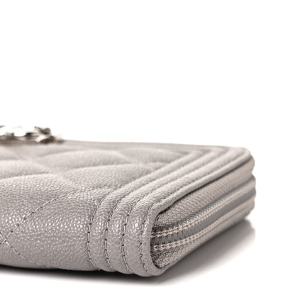 Chanel Caviar Quilted Boy Small Zip Around Wallet Grey 10 of 11