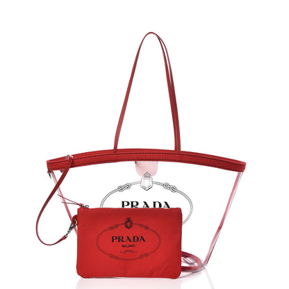 Prada Plexiglass Calfskin Small Shopper Tote Rosso 3 of 9