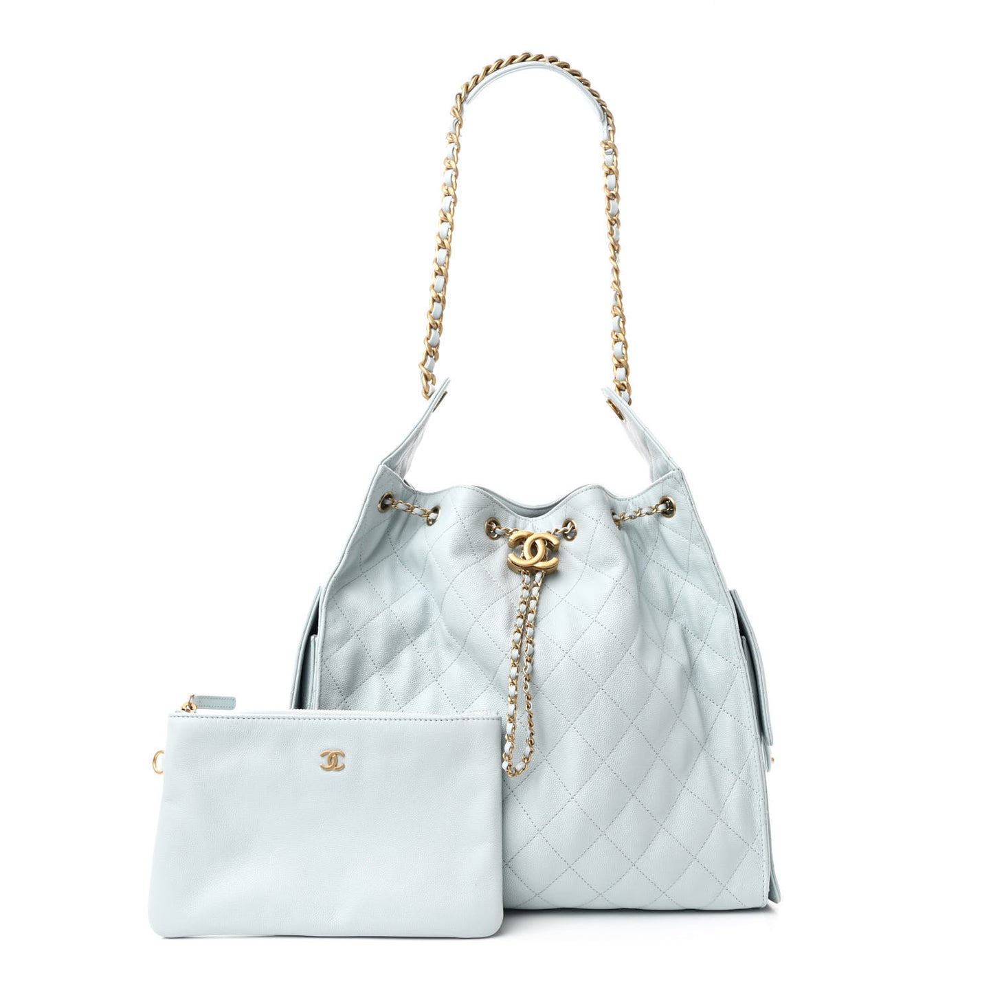 Caviar Quilted Medium Chanel 25 Handbag Light Blue