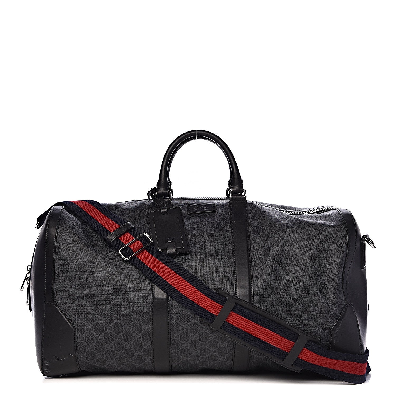 Gucci Soft GG Supreme Monogram Appia Calfskin Web Large Carry On Duffle Bag Black Grey 1 of 17
