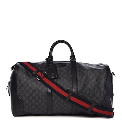Gucci Soft GG Supreme Monogram Appia Calfskin Web Large Carry On Duffle Bag Black Grey 1 of 17