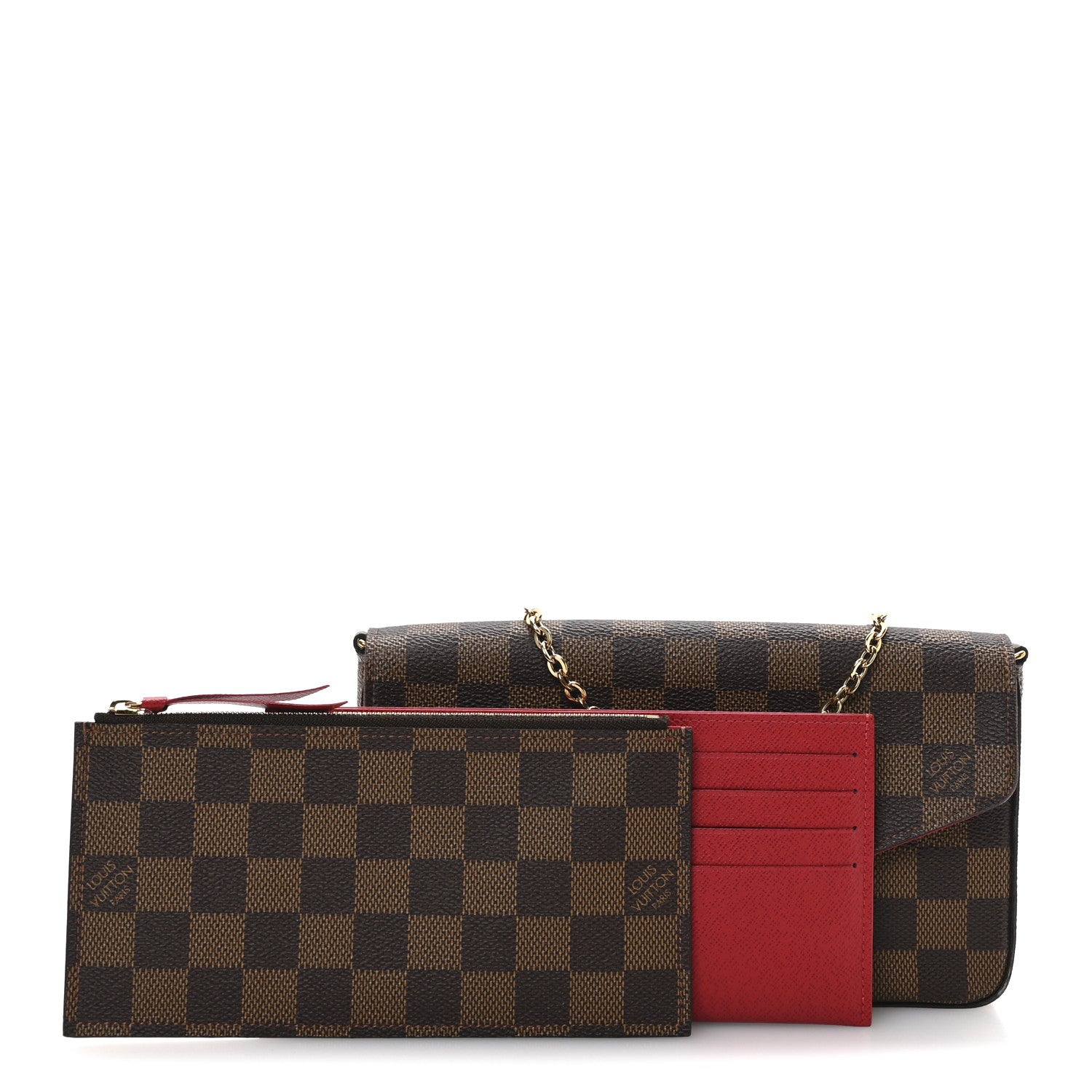 Louis Vuitton Damier Ebene Pochette Felicie Chain Wallet 3 of 12