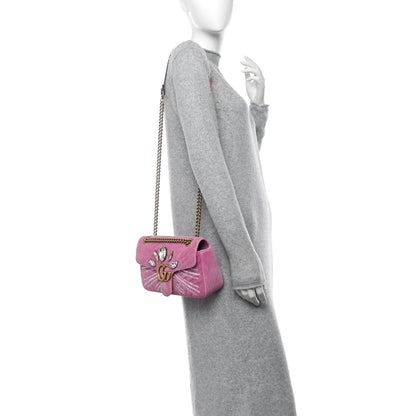 Gucci Velvet Matelasse Marquise Crystals Embroidered Small GG Marmont Shoulder Bag Malva 2 of 10