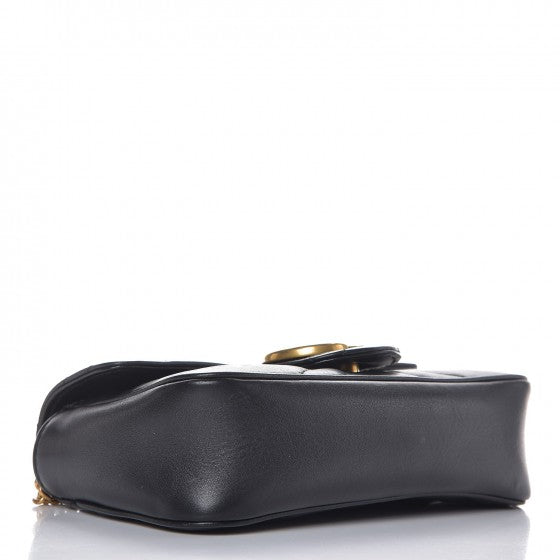 Calfskin Matelasse Super Mini GG Marmont Shoulder Bag Black