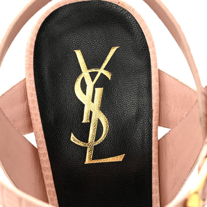 Saint Laurent Calfskin Crocodile Embossed Tribute 105 Platform Sandals 36.5 Pale Pink 8 of 15