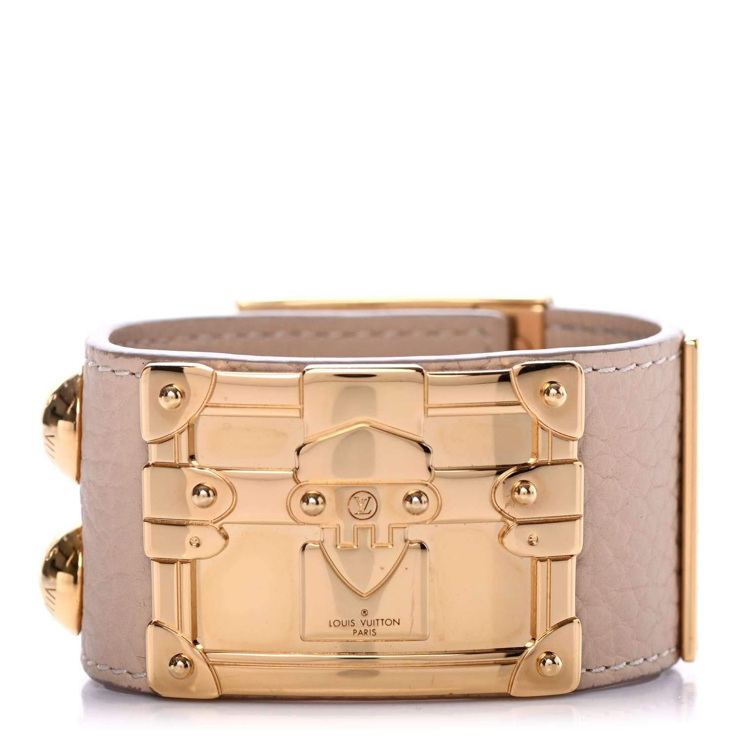Louis Vuitton Calfskin So LV Cuff Bracelet 17 Beige 1 of 5