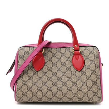 Gucci GG Supreme Monogram Moon Calfskin Small Boston Beige Ebony Hibiscus Red New Rosette 1 of 12