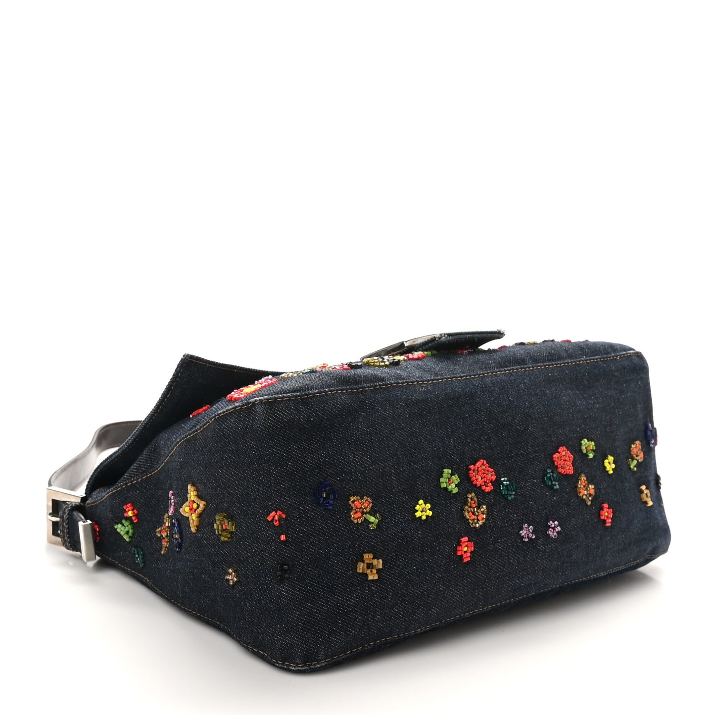 Denim Ricami Beaded Mama Baguette Blue