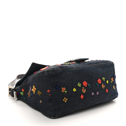 Fendi Denim Ricami Beaded Mama Baguette Blue 4 of 9