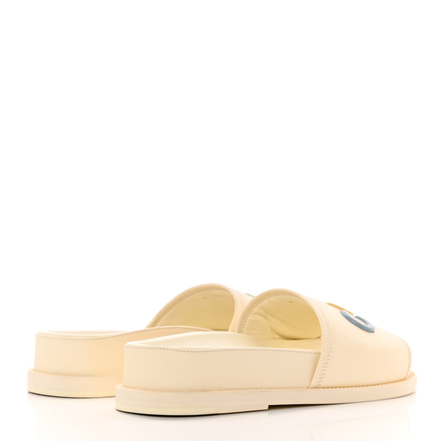 Lambskin Cha-Nel Mule Sandals 39 Ivory Multicolor