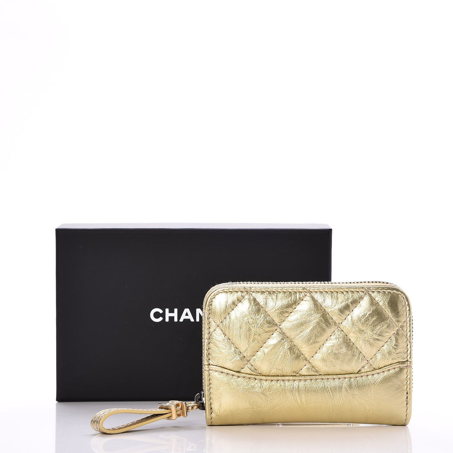 Aged Calfskin Quilted Gabrielle Zip Around Coin Purse Wallet Gold