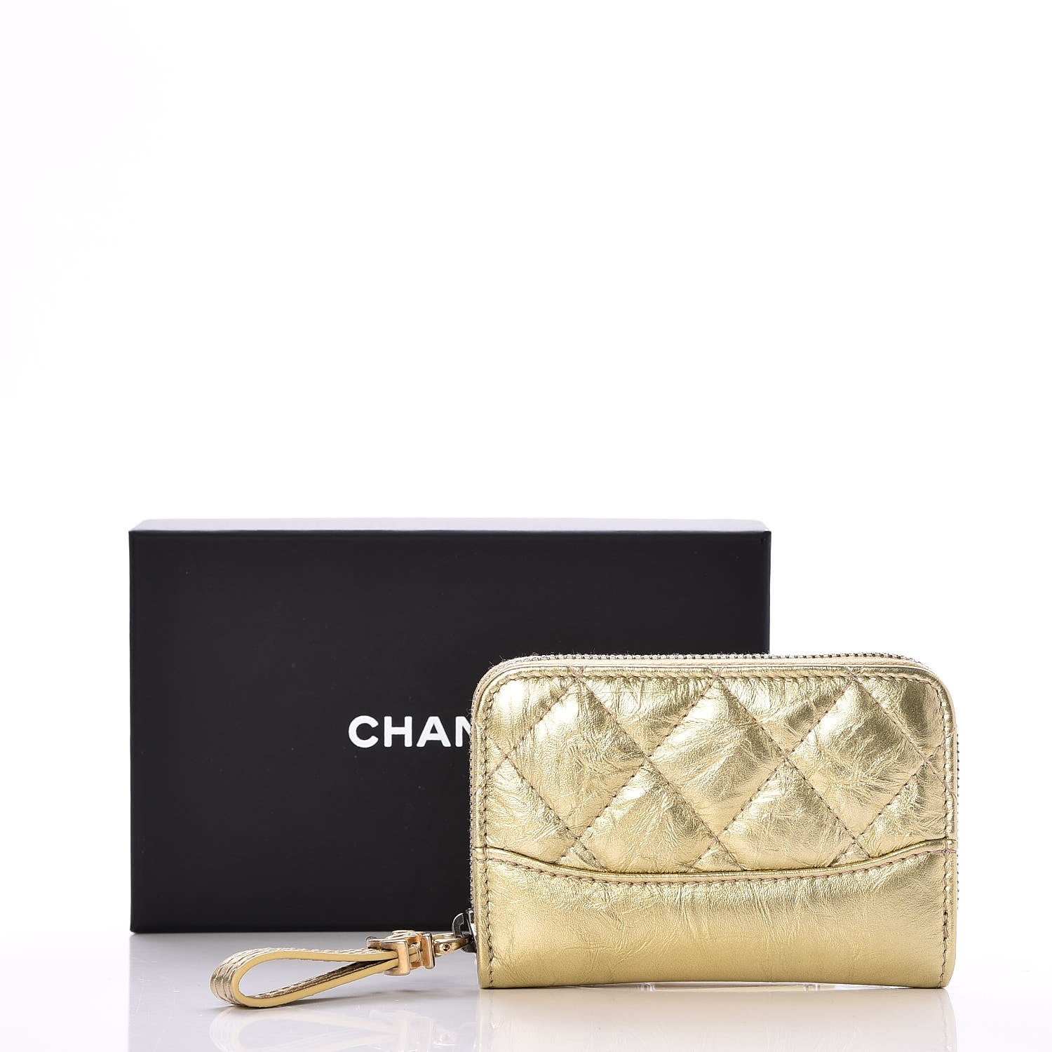 Chanel Aged Calfskin Quilted Gabrielle Zip Around Coin Purse Wallet Gold 8 of 8