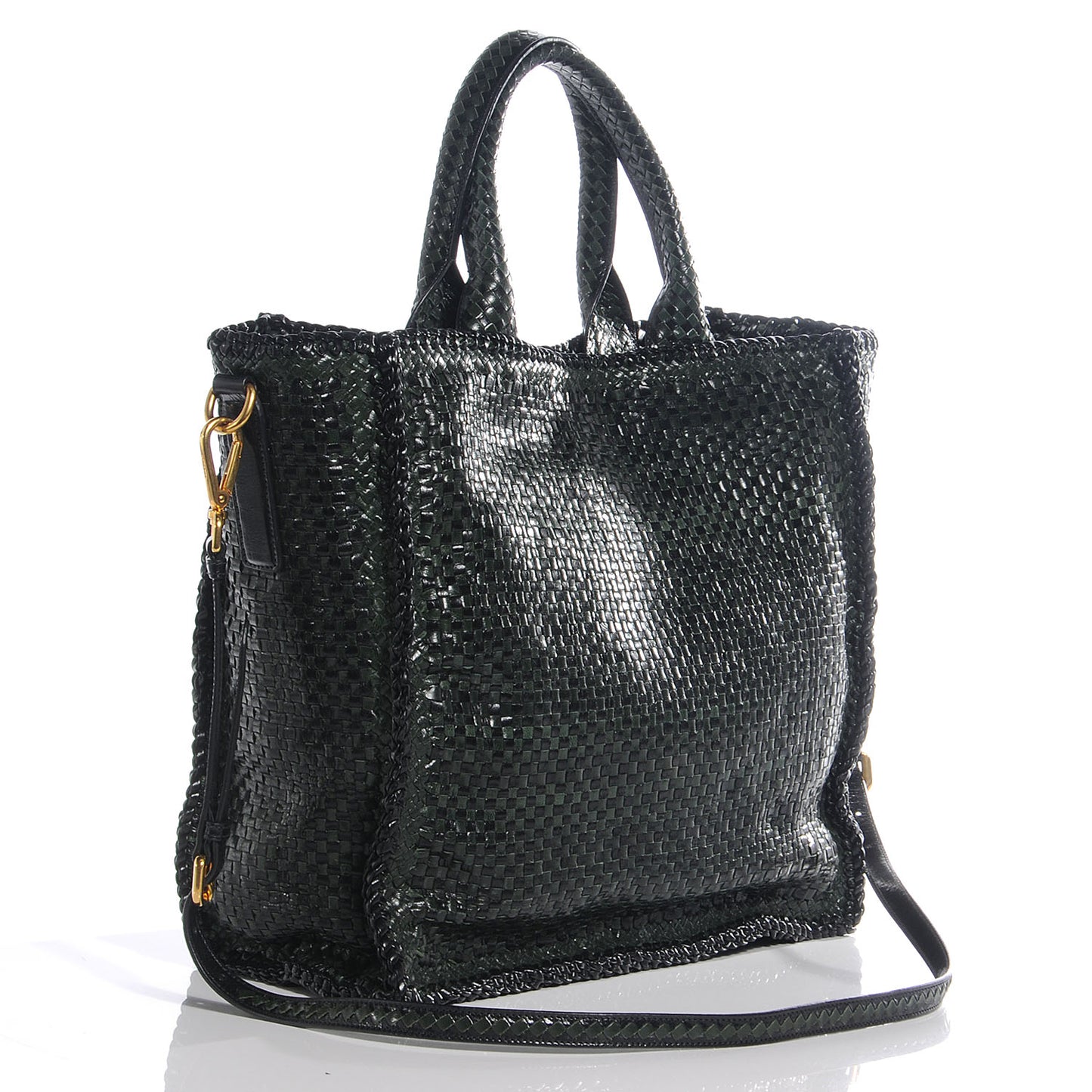 Woven Leather Madras Tote Nero Black