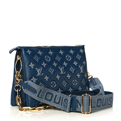 Louis Vuitton Lambskin Embossed Monogram Coussin PM Denim Blue 3 of 12