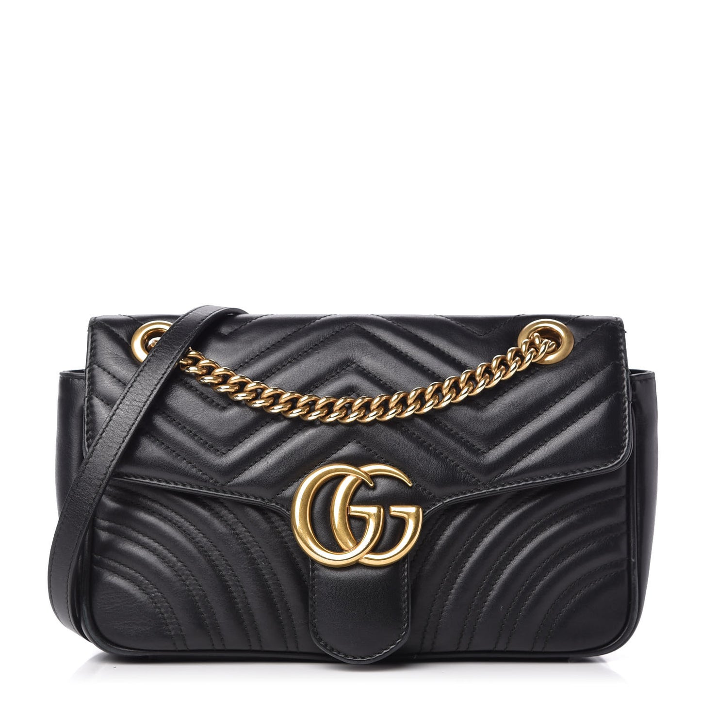 Calfskin Matelasse Small GG Marmont Shoulder Bag Black