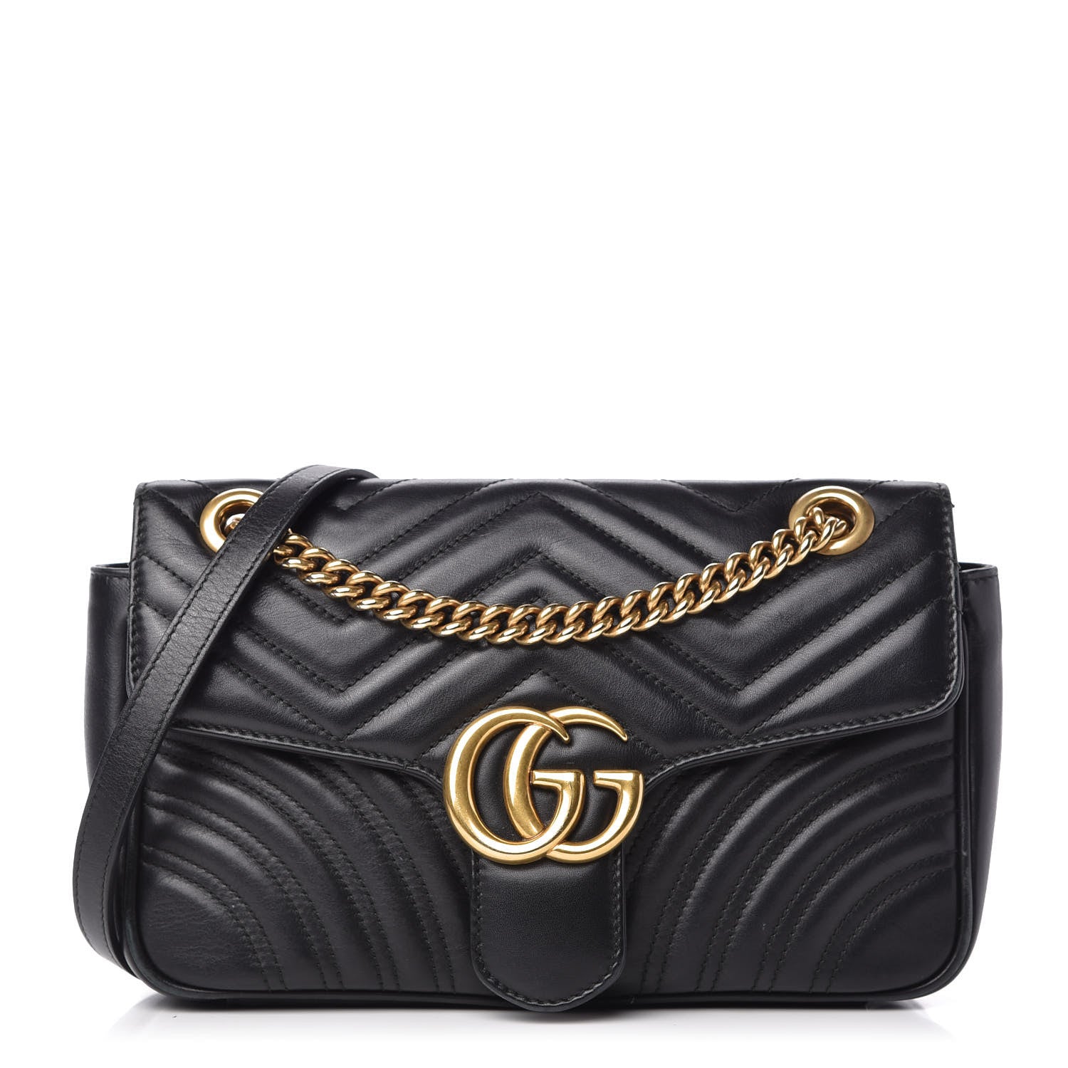 Gucci Calfskin Matelasse Small GG Marmont Shoulder Bag Black 1 of 10