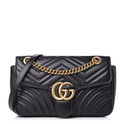 Gucci Calfskin Matelasse Small GG Marmont Shoulder Bag Black 1 of 10
