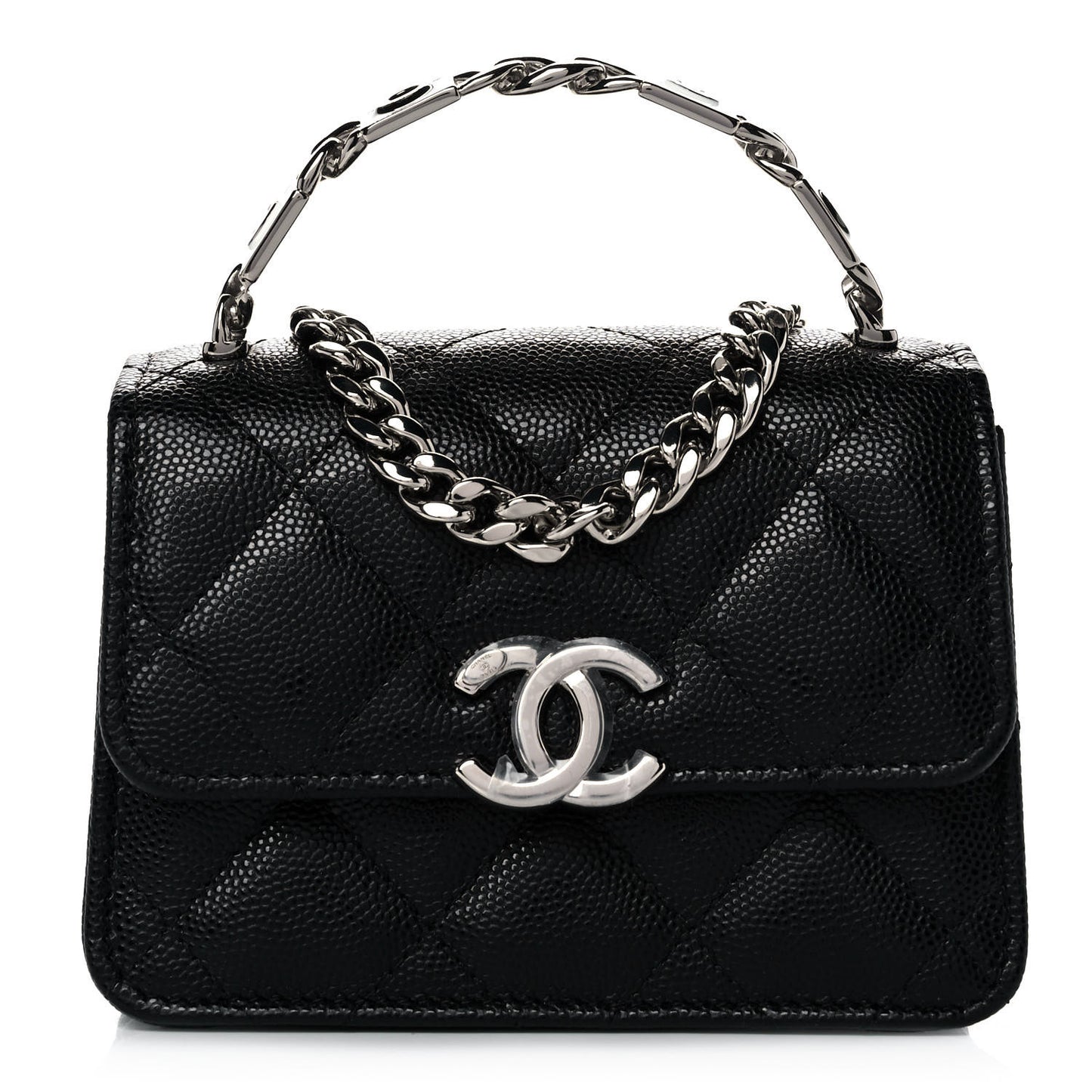 Caviar Quilted Pick Me Up Clutch With Chain Black