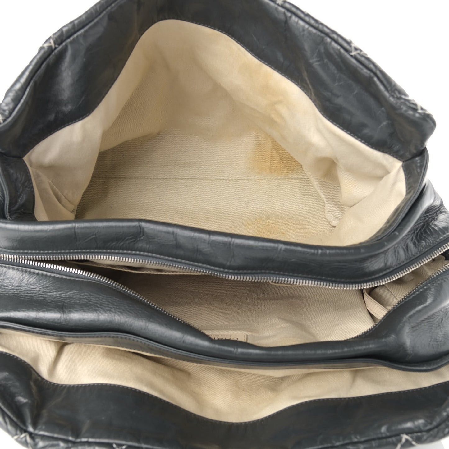 Glazed Goatskin Double Contrast Stitch Large Tote Grey