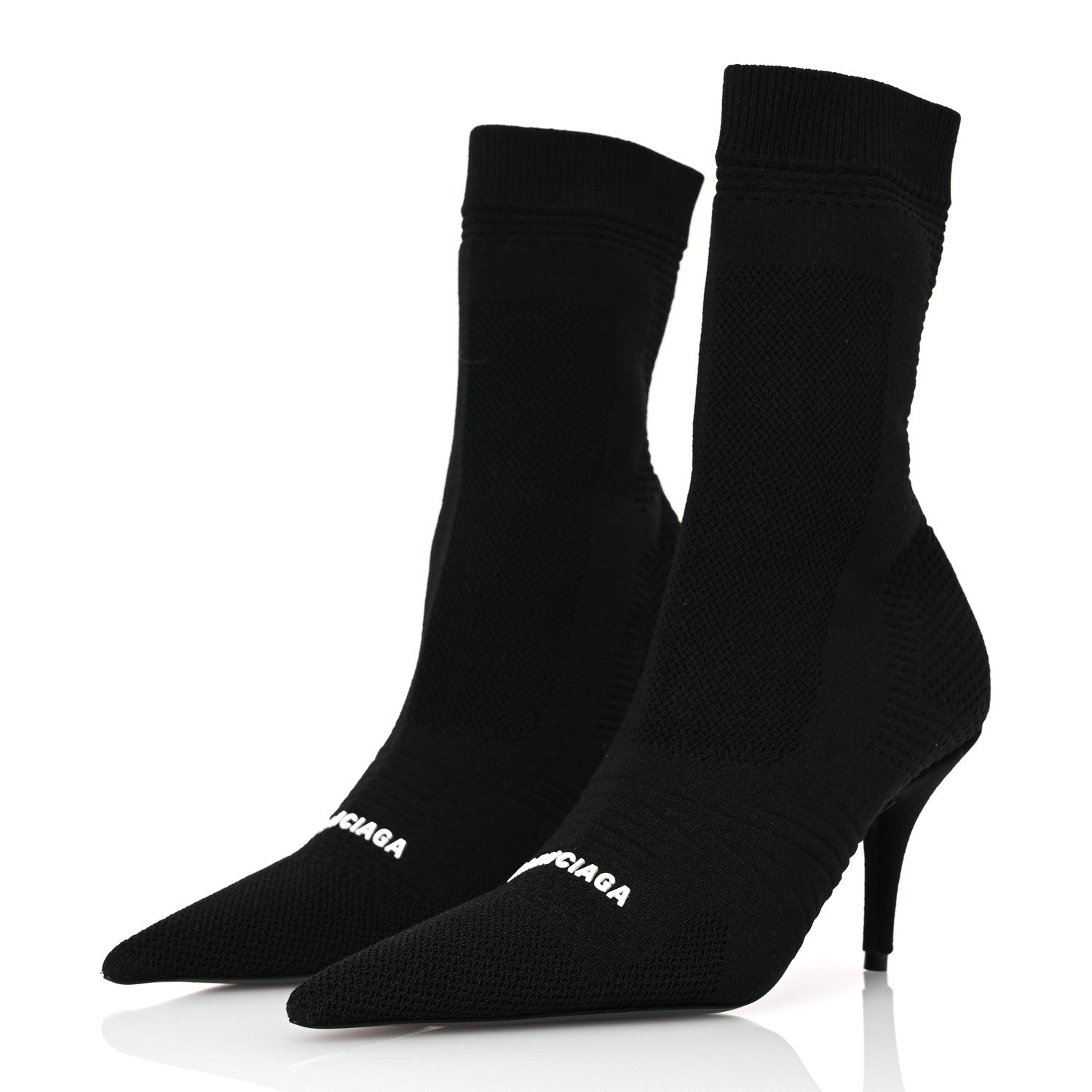 Balenciaga Textured Recycled Knit Logo Extreme Pointed Toe Knife 2.0 Booties 36 Black 4 of 10