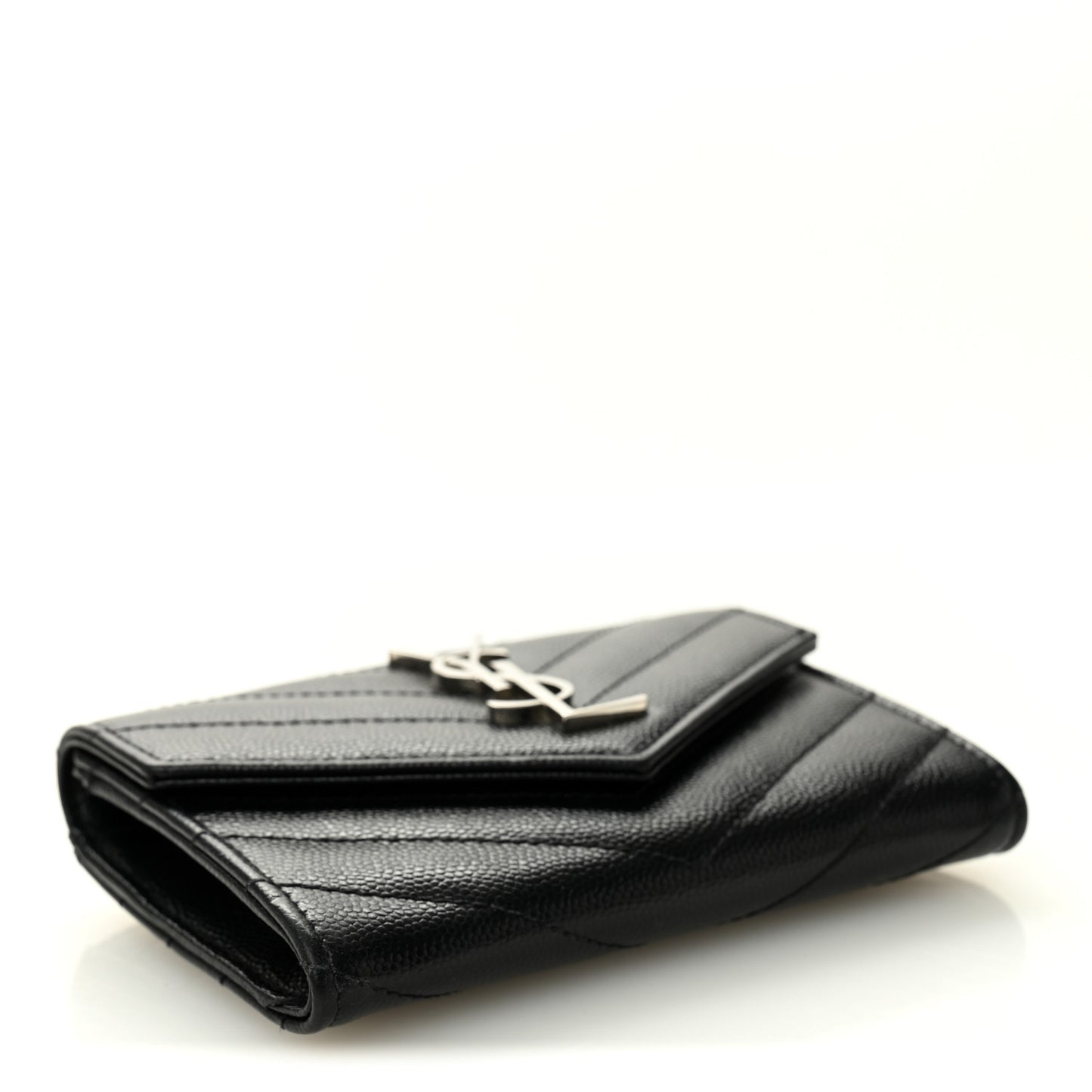 Grain De Poudre Matelasse Chevron Small Monogram Envelope Wallet Black