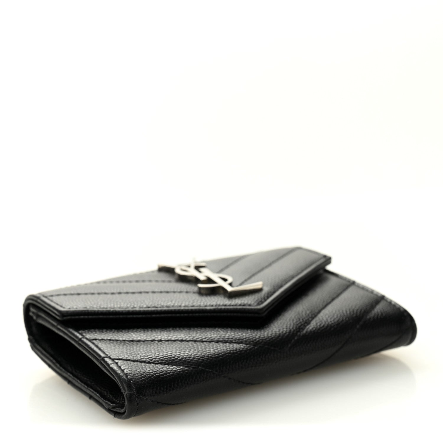 Saint Laurent Grain De Poudre Matelasse Chevron Small Monogram Envelope Wallet Black 4 of 7