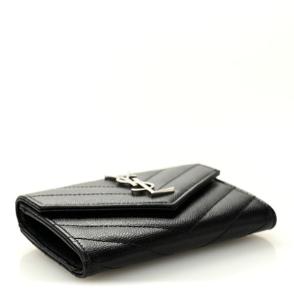 Saint Laurent Grain De Poudre Matelasse Chevron Small Monogram Envelope Wallet Black 4 of 7