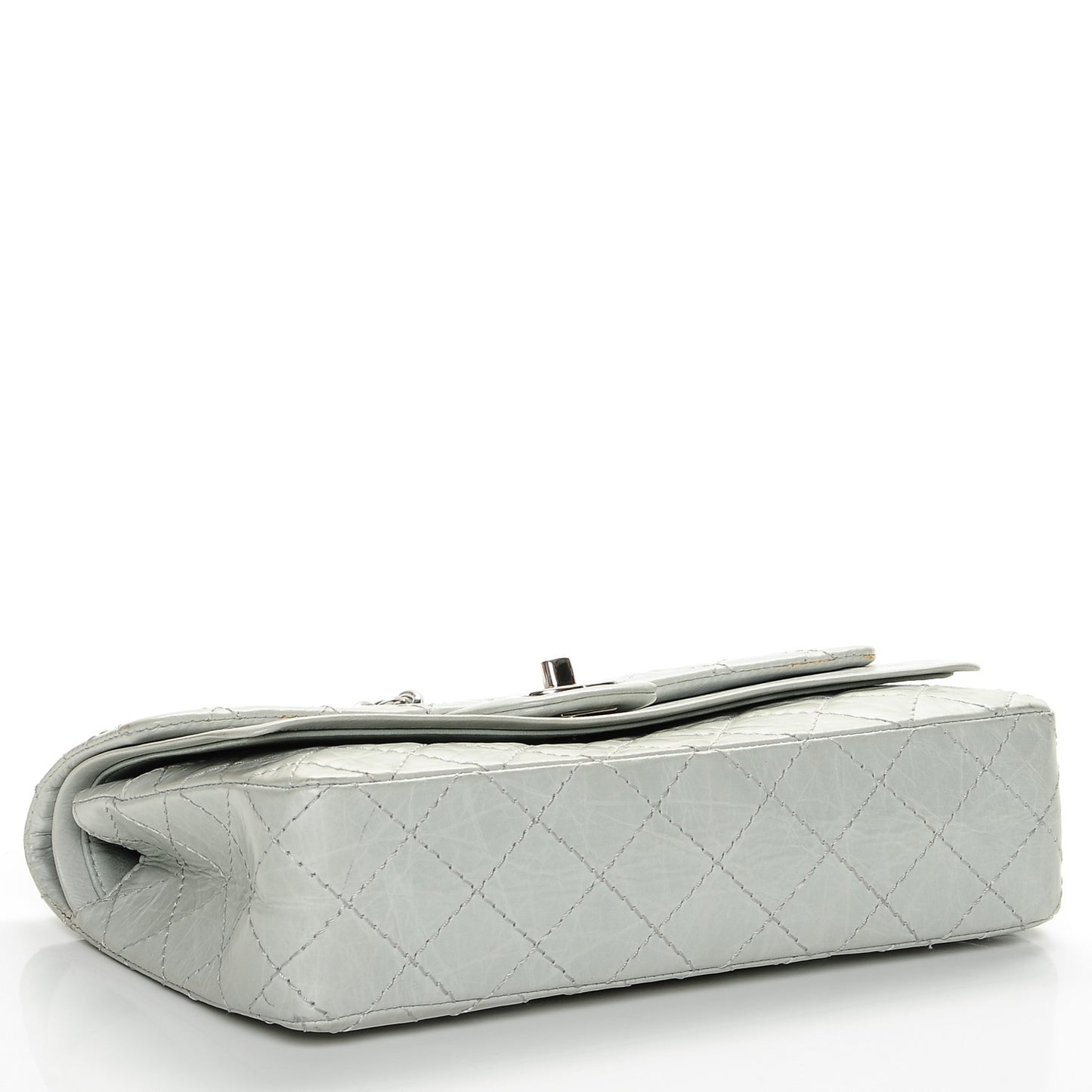 Aged Calfskin Quilted Medium Double Flap Light Green