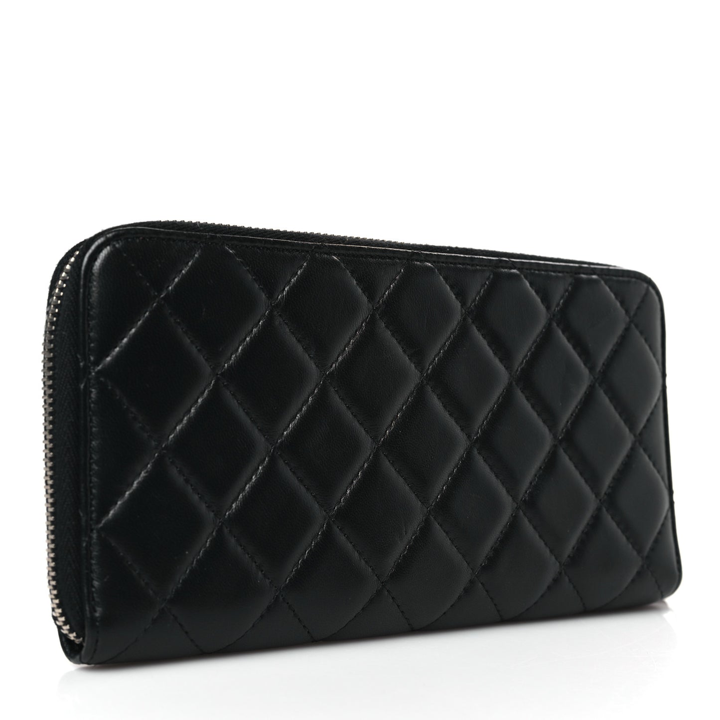 Lambskin Quilted Large Gusset Zip Around Wallet Black