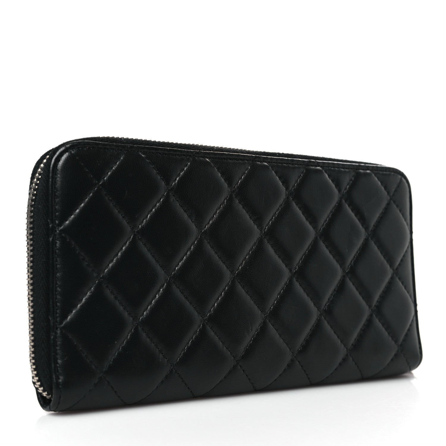 Chanel Lambskin Quilted Large Gusset Zip Around Wallet Black 3 of 8