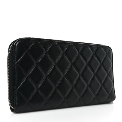 Chanel Lambskin Quilted Large Gusset Zip Around Wallet Black 3 of 8