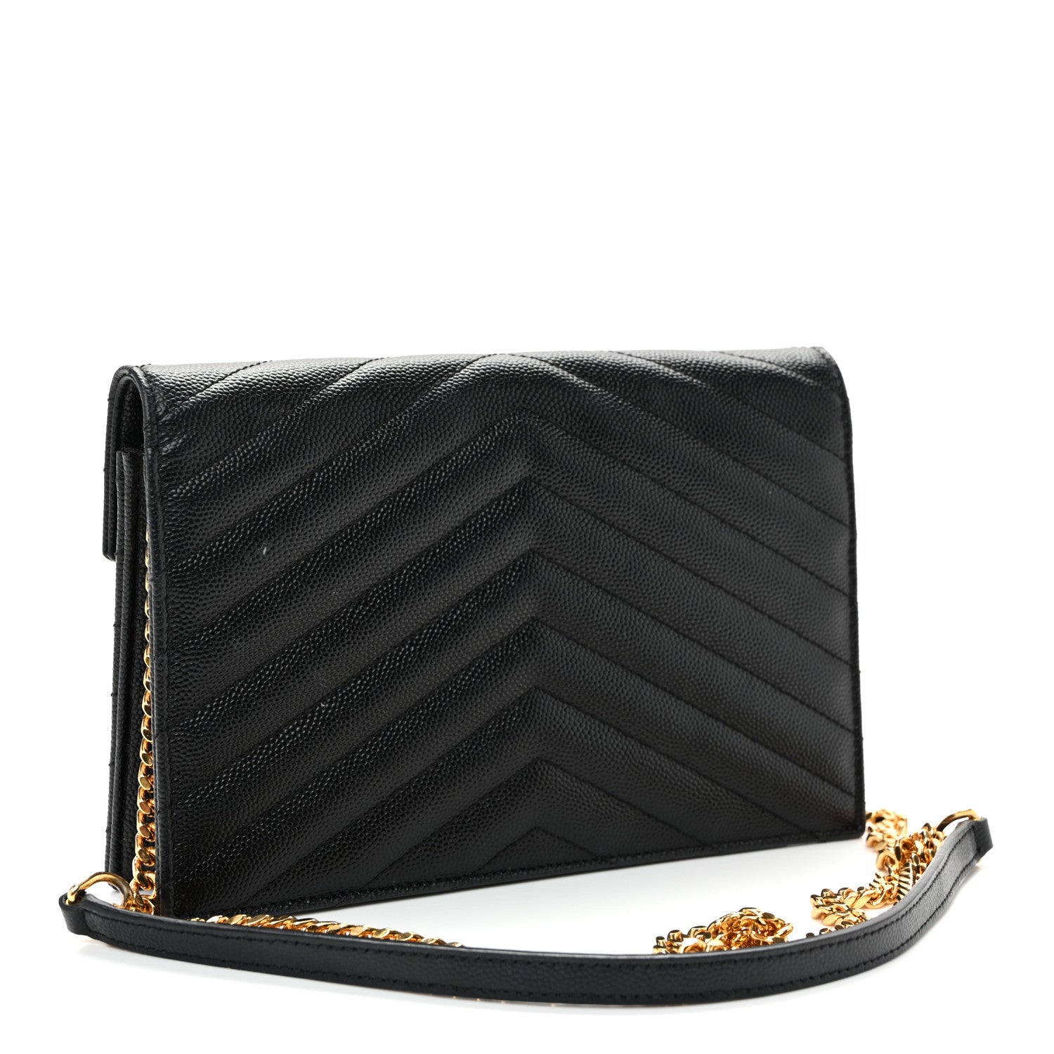 Saint Laurent Grain De Poudre Matelasse Chevron Monogram Envelope Chain Wallet Black 3 of 11