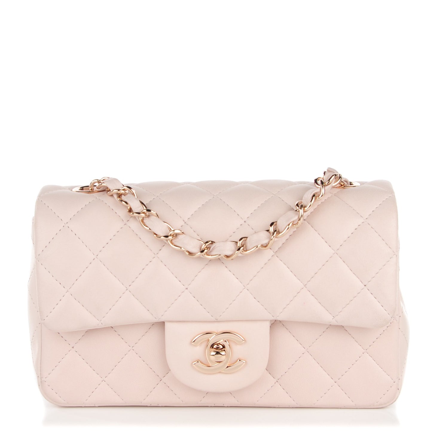 Lambskin Quilted Mini Rectangular Flap Light Pink