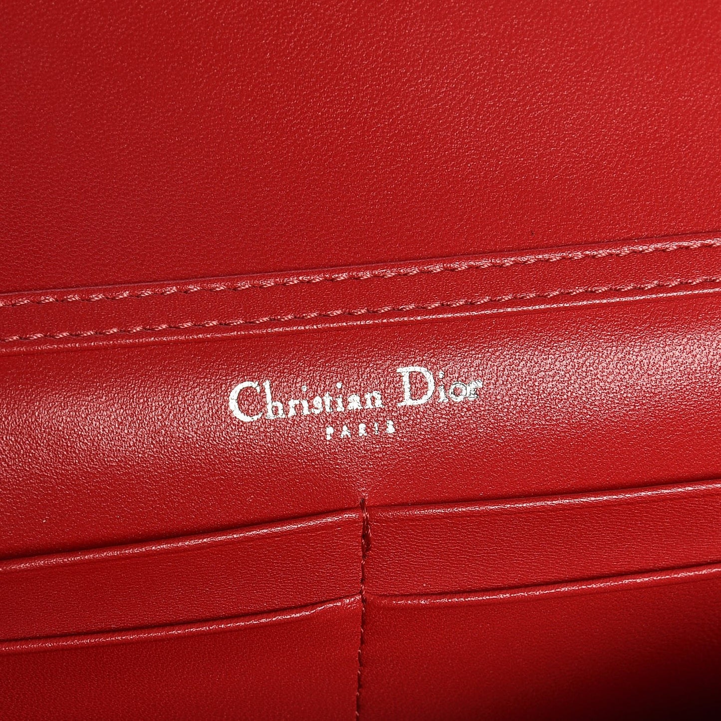 Grained Calfskin Diorama Wallet on Chain Pouch Rouge Vif