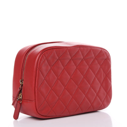 Chanel Caviar Quilted Curvy Pouch Cosmetic Case Red 3 of 14