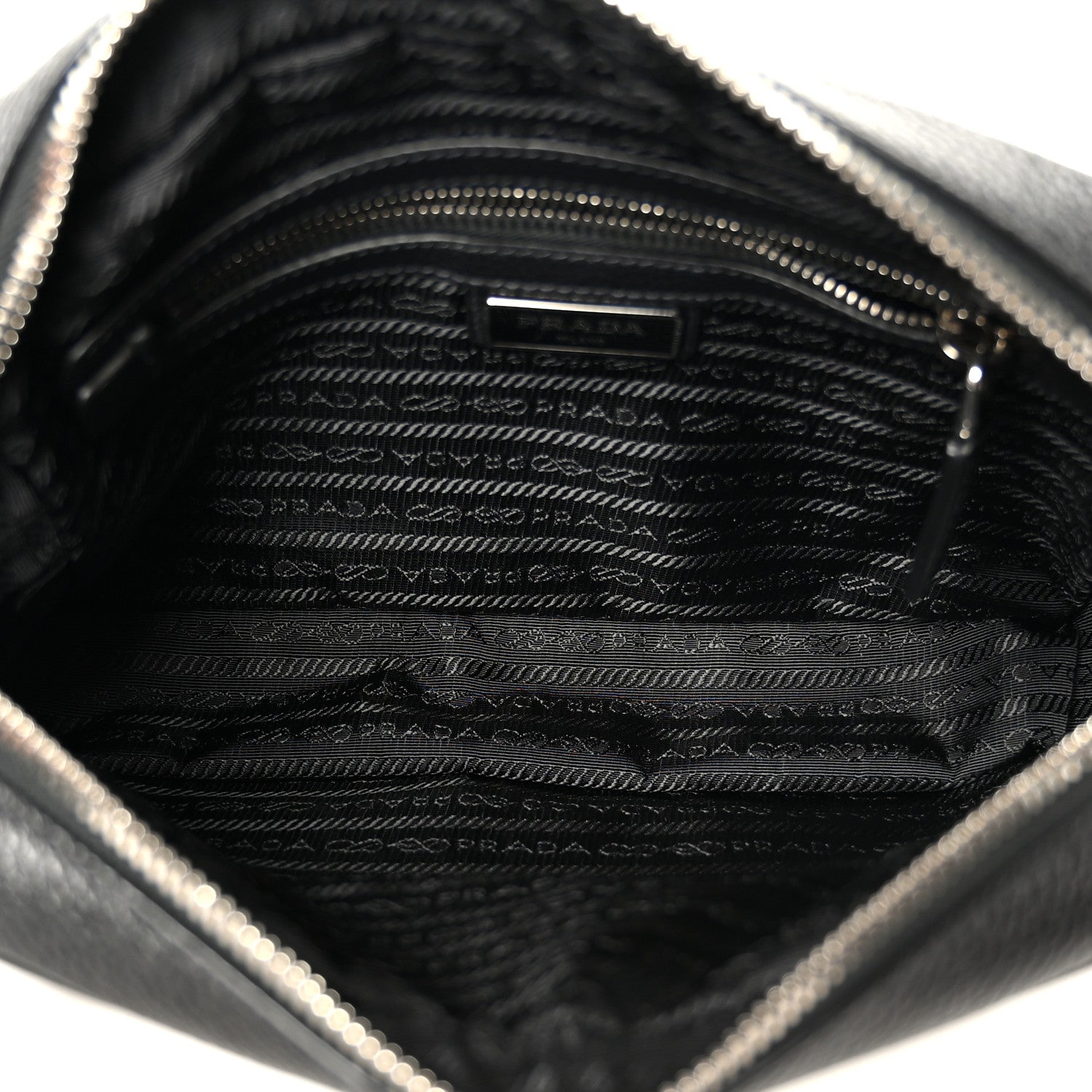 Prada Vitello Daino Zip Shoulder Bag Black 5 of 10